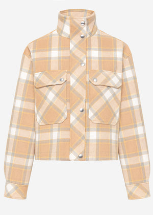 Kurze Oversize Jacke mit Karo-Muster - beige