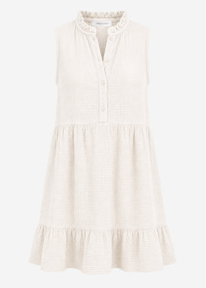 Ärmelloses Musselin Kleid mit Volants - beige