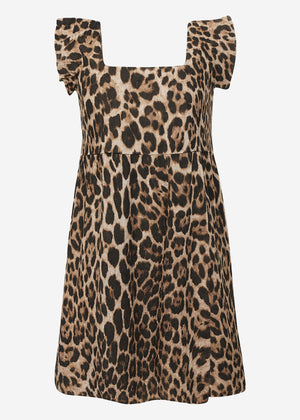Musselinkleid mit Leo-Print - beige