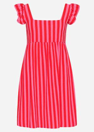 Gestreiftes Musselinkleid - pink