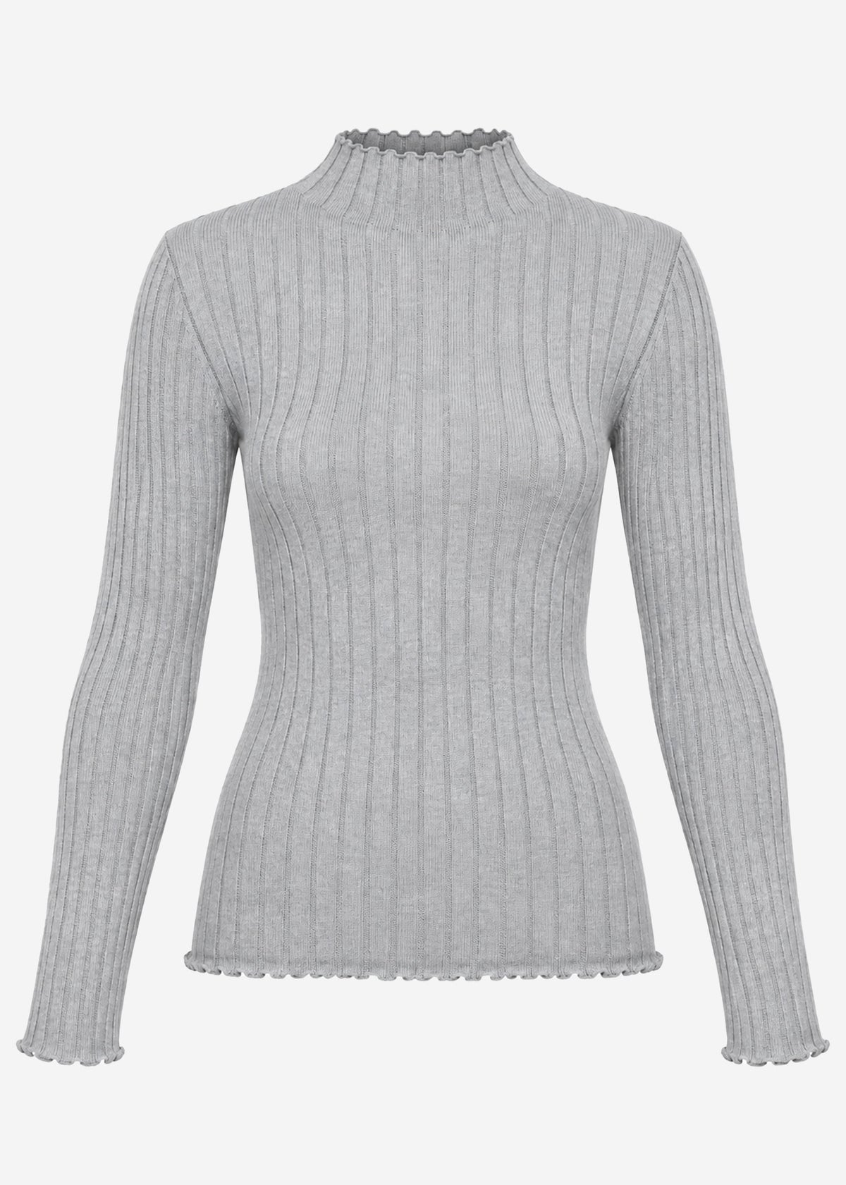 Ribbed knit top with funnel neck - grey