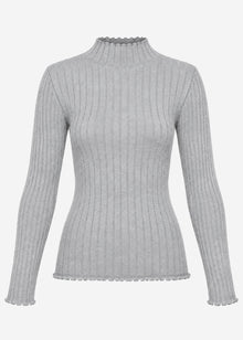 Rippstrickoberteil mit Stehkragen - grau