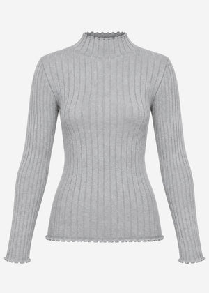 Ribbed knit top with funnel neck - grey