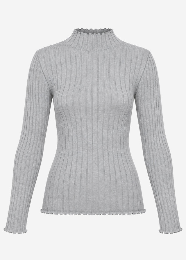 Rippstrickoberteil mit Stehkragen - grau