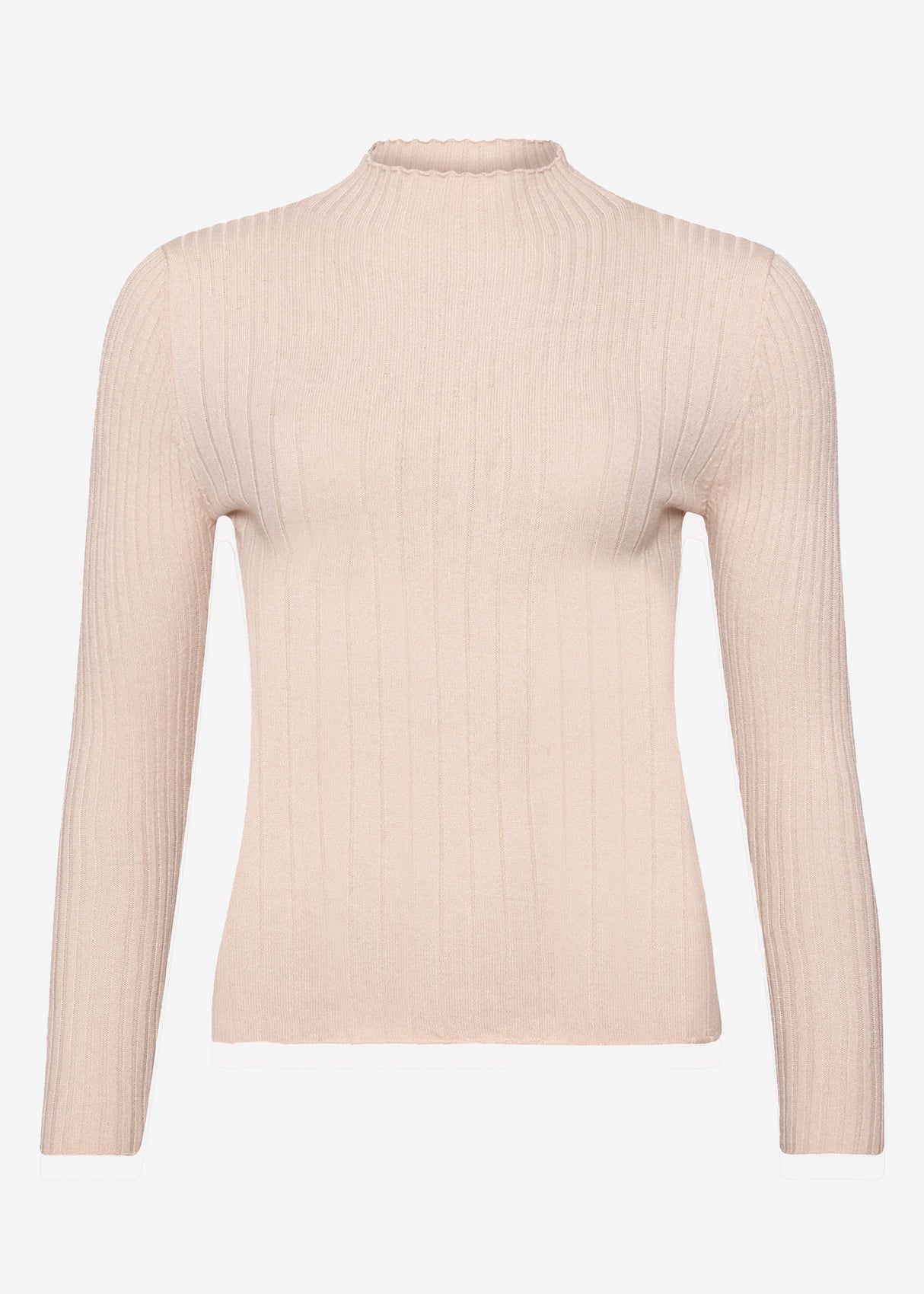 Rippstrickoberteil mit Stehkragen - beige