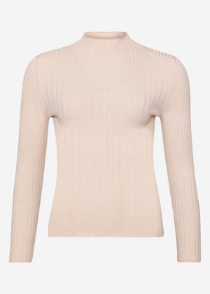 Rippstrickoberteil mit Stehkragen - beige