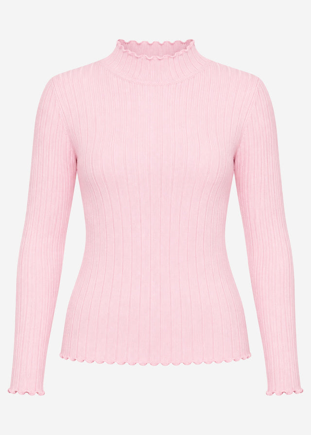 Rippstrickoberteil mit Stehkragen - rosa