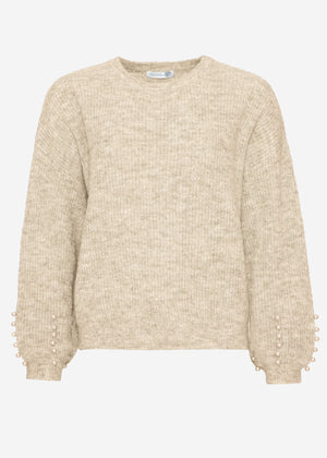 Pullover mit Perlendetails - beige