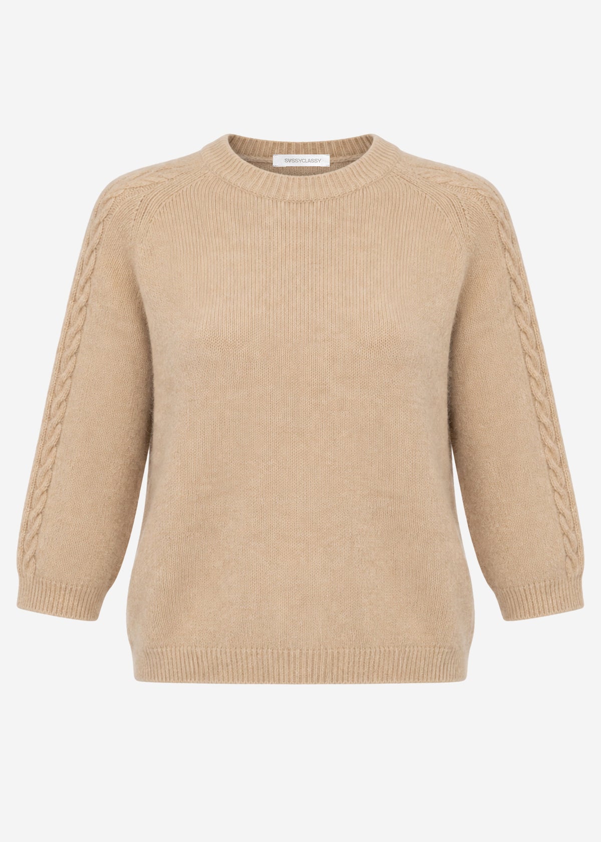 Knit top with cable knit detail - beige