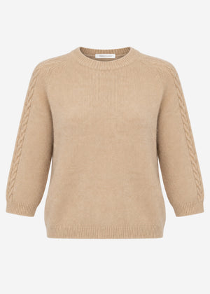 Knit top with cable knit detail - beige