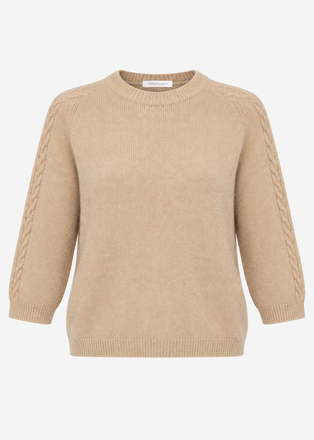 Knit top with cable knit detail - beige