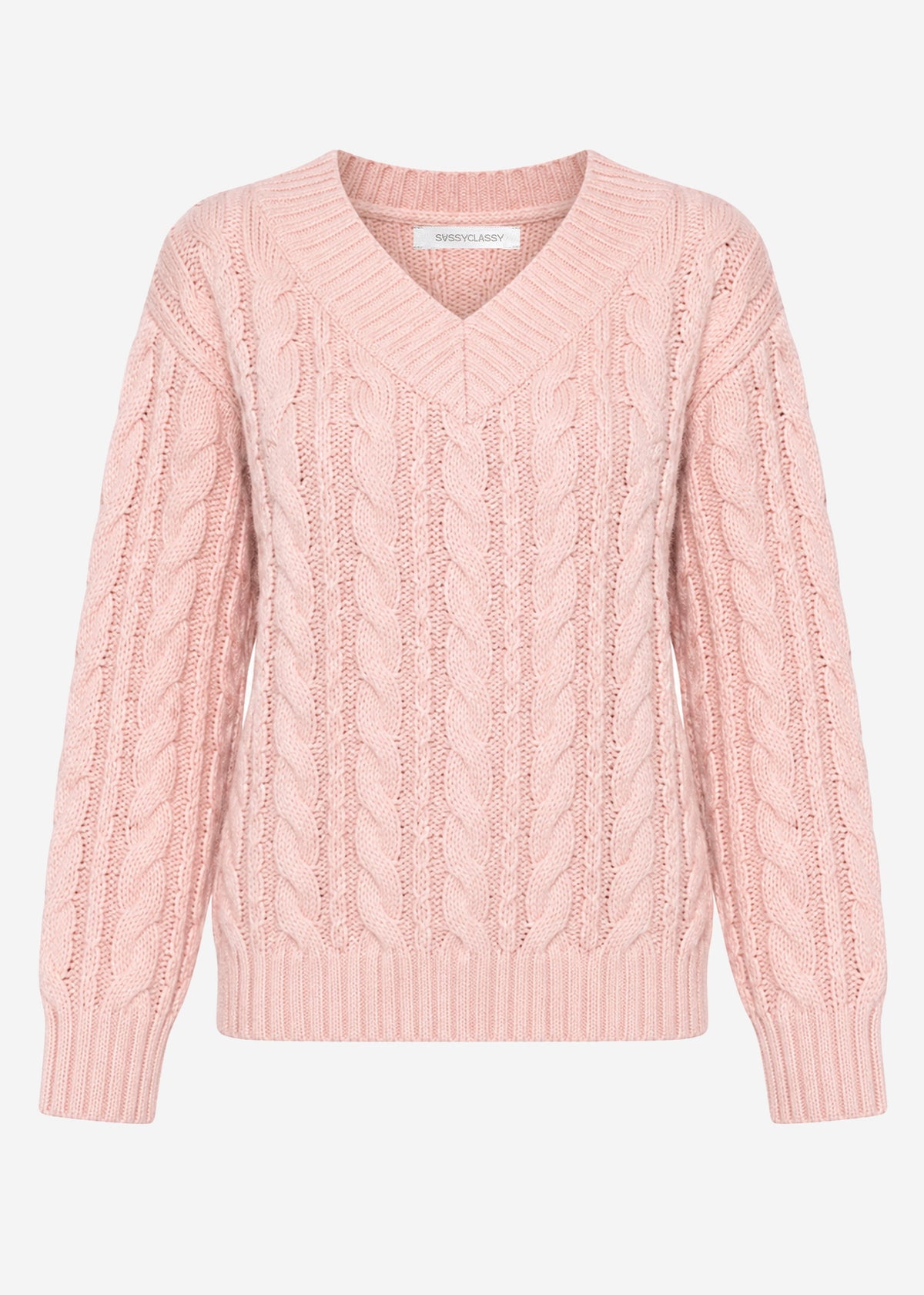 Cable knit jumper with V-neck - rose