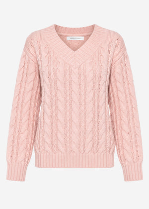 Cable knit jumper with V-neck - rose
