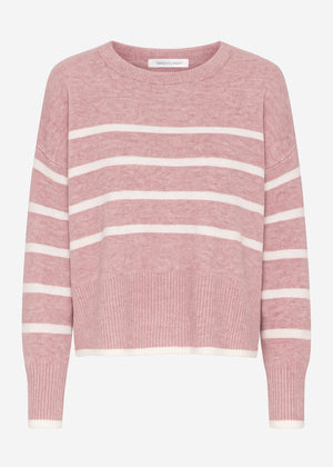 Striped knitting sweater with side slits - altrosa -offwhite