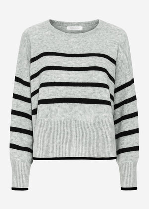 Striped knitting sweater with side slits - gray -black