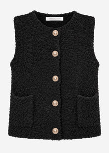 Bouclé-Weste mit Taschen - schwarz