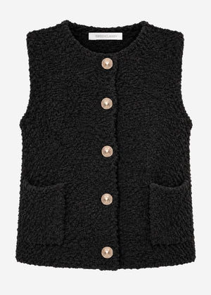 Bouclé waistcoat with pockets - black