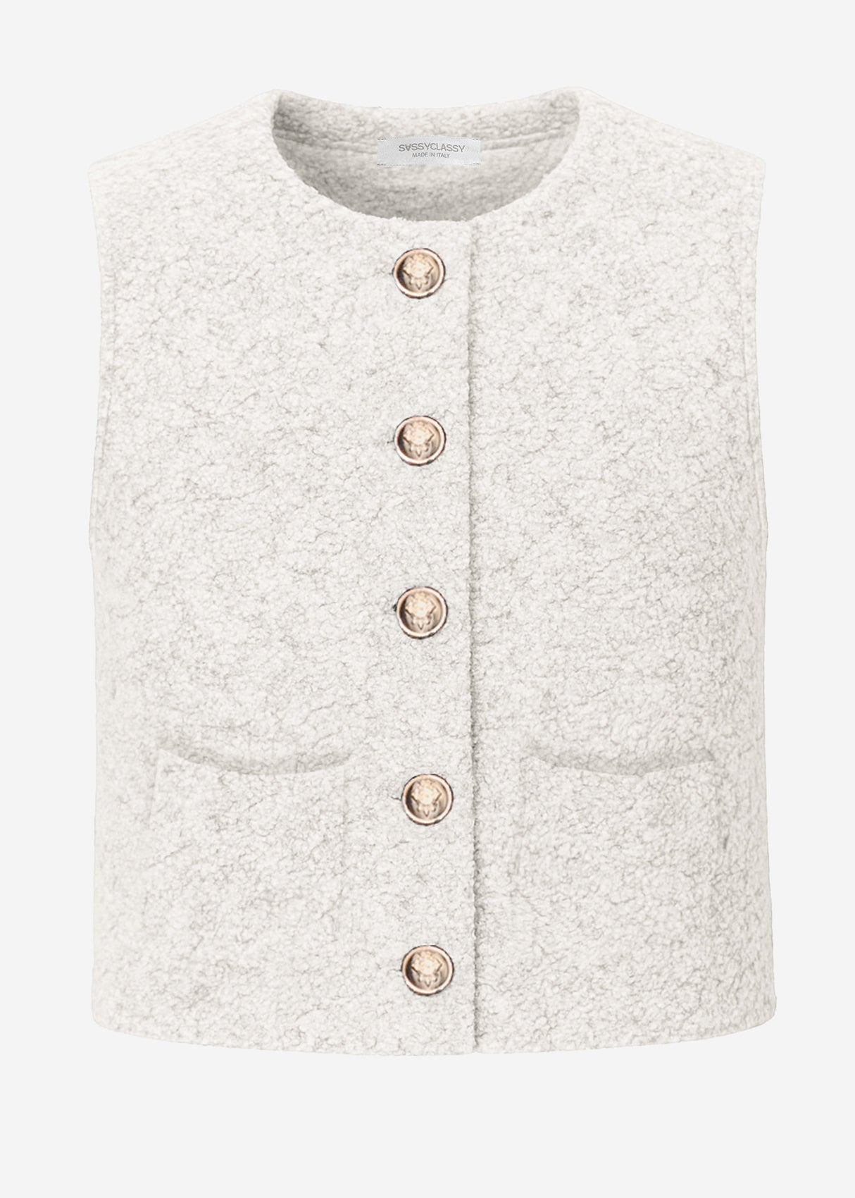 Bouclé-Weste mit Taschen - greige