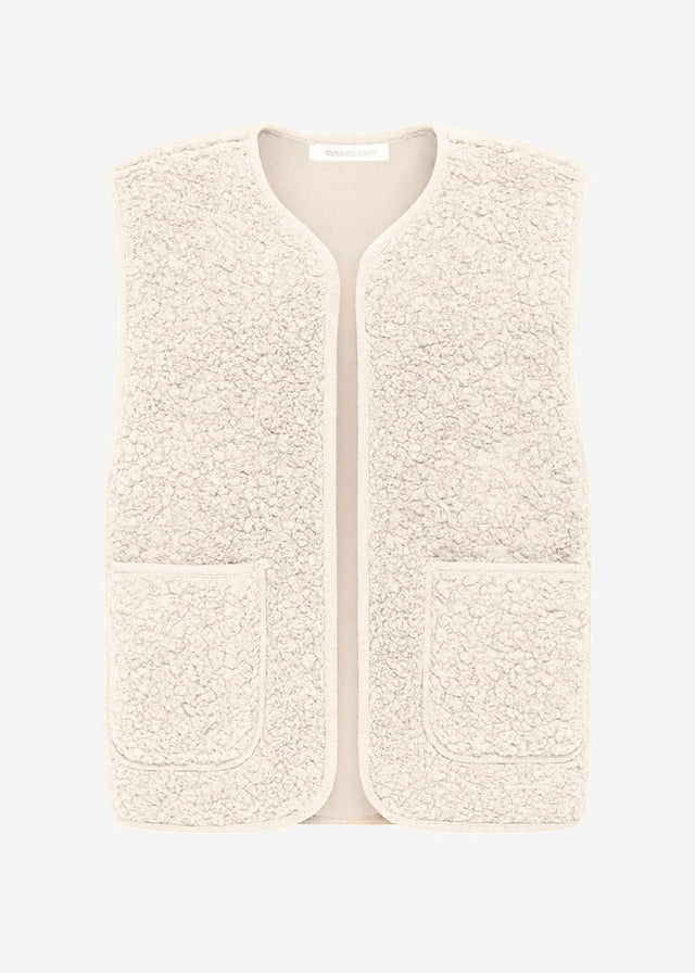 Teddy fleece gilet with pockets - beige cream