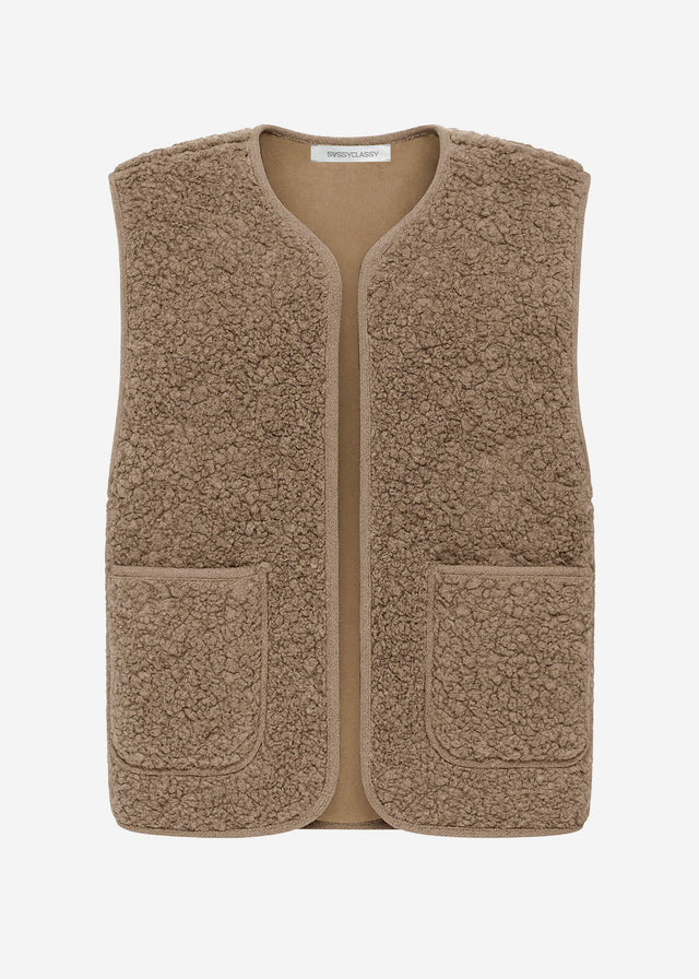 Teddy fleece gilet with pockets - grey taupe