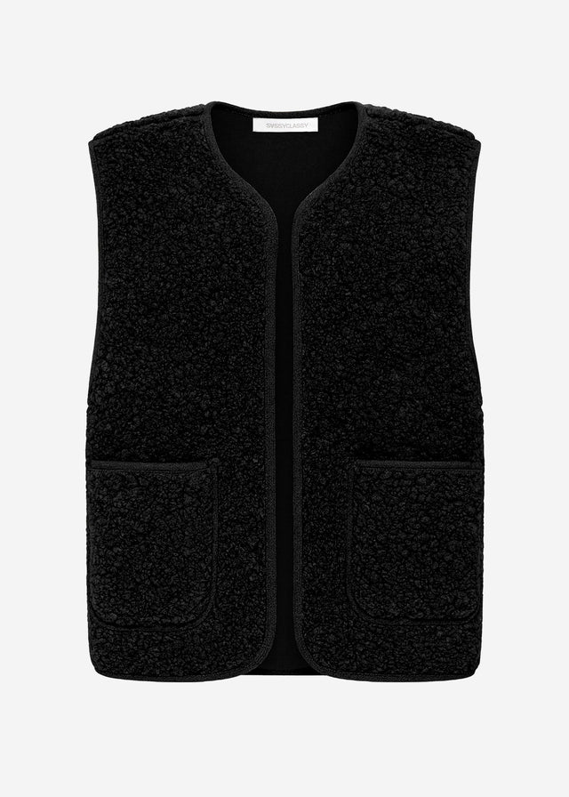 Teddy fleece gilet with pockets - coal black