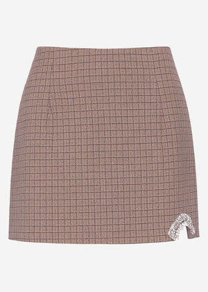 Mini skirt with checked pattern and decorative detail - grey