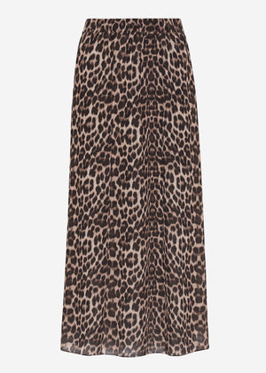 Langer Chiffon Rock mit Leo-Print - beige
