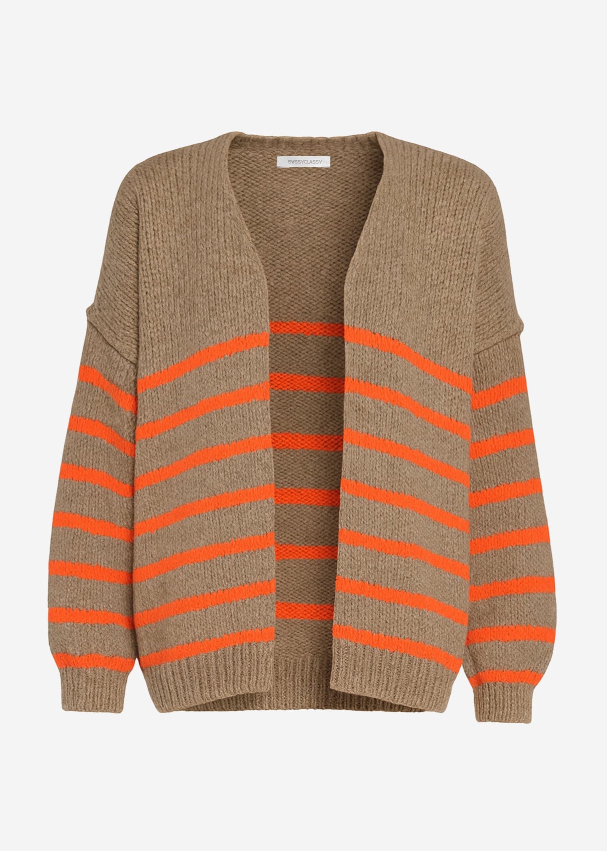 Gestreifter Cardigan mit Außennähten - beige