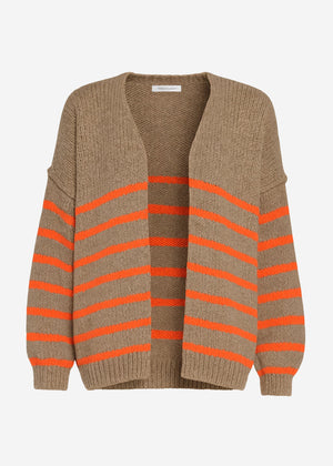 Gestreifter Cardigan mit Außennähten - beige
