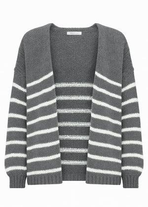 Gestreifter Cardigan mit Außennähten - dunkelgrau