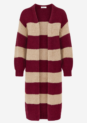 Extra langer Cardigan mit Blockstreifen - burgundy-taupe