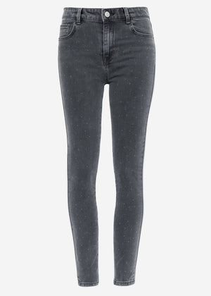 Highwaist Skinny Jeans mit Strasssteinen - dunkelgrau
