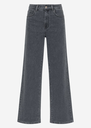 Wide Leg Jeans mit Strasssteinen - dunkelgrau
