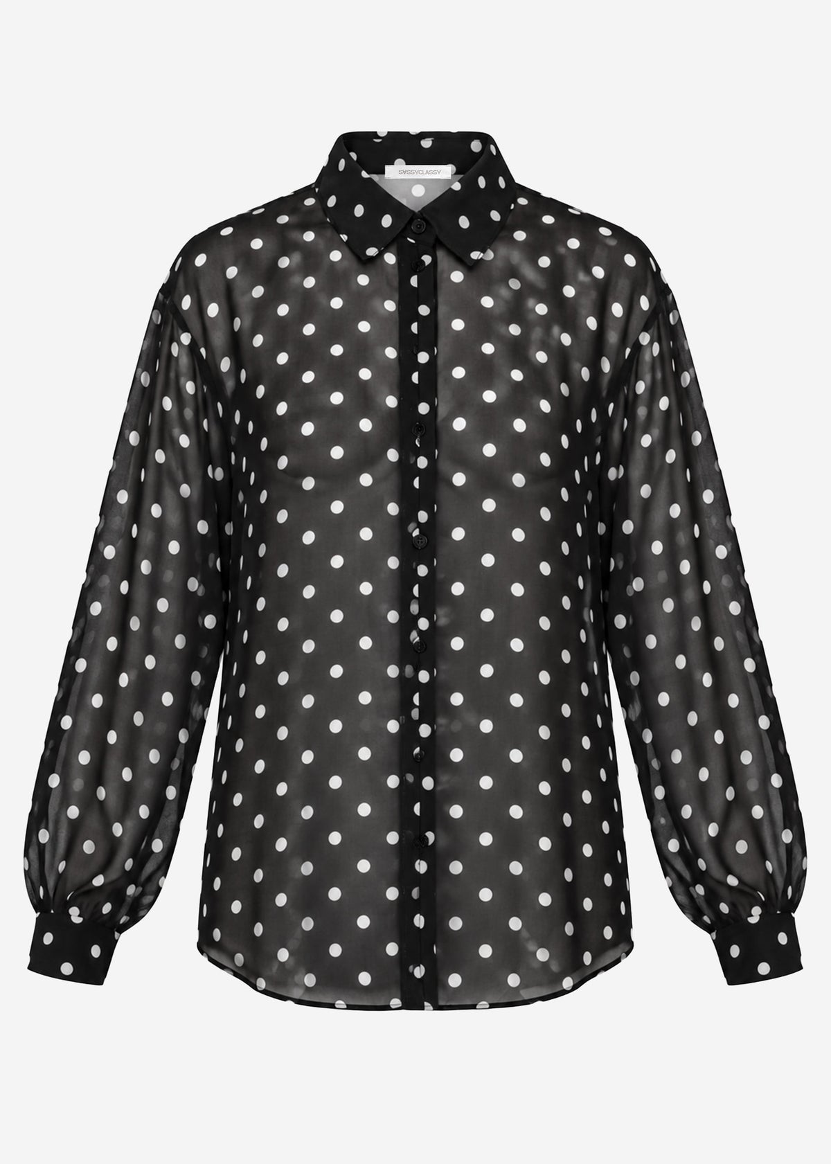 Sheer blouse with polka dot print - black