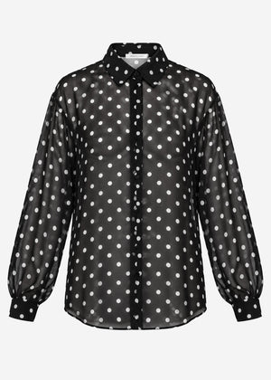 Sheer blouse with polka dot print - black