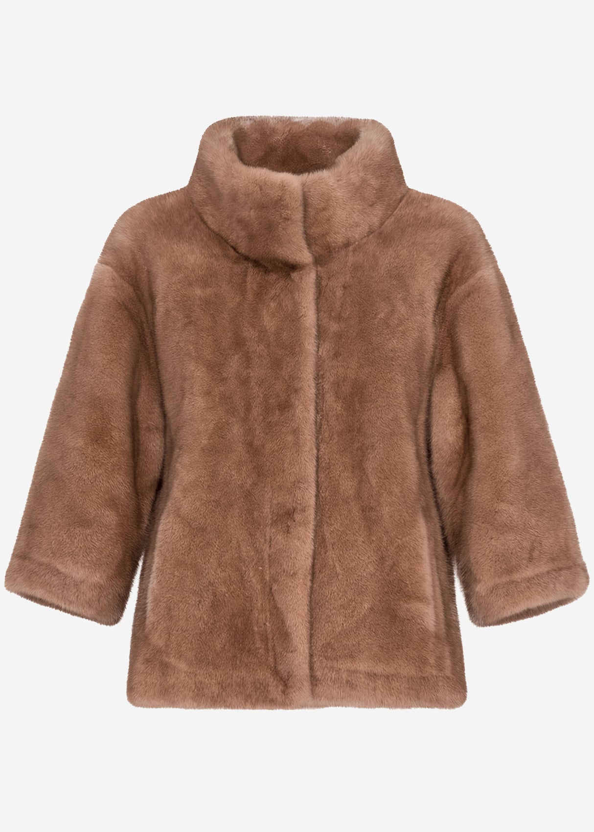 Faux fur jacket with 7/8 sleeves - beige