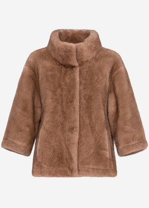 Faux fur jacket with 7/8 sleeves - beige