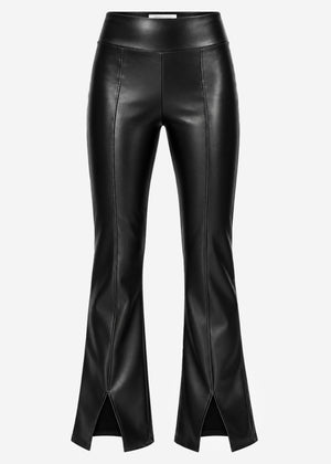 Kunstleder Thermo Leggings mit Teilungsnähten und Saumschlitz - schwarz