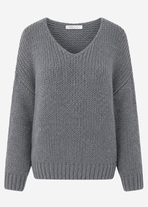 Oversize Pullover mit V-Ausschnitt - dunkelgrau