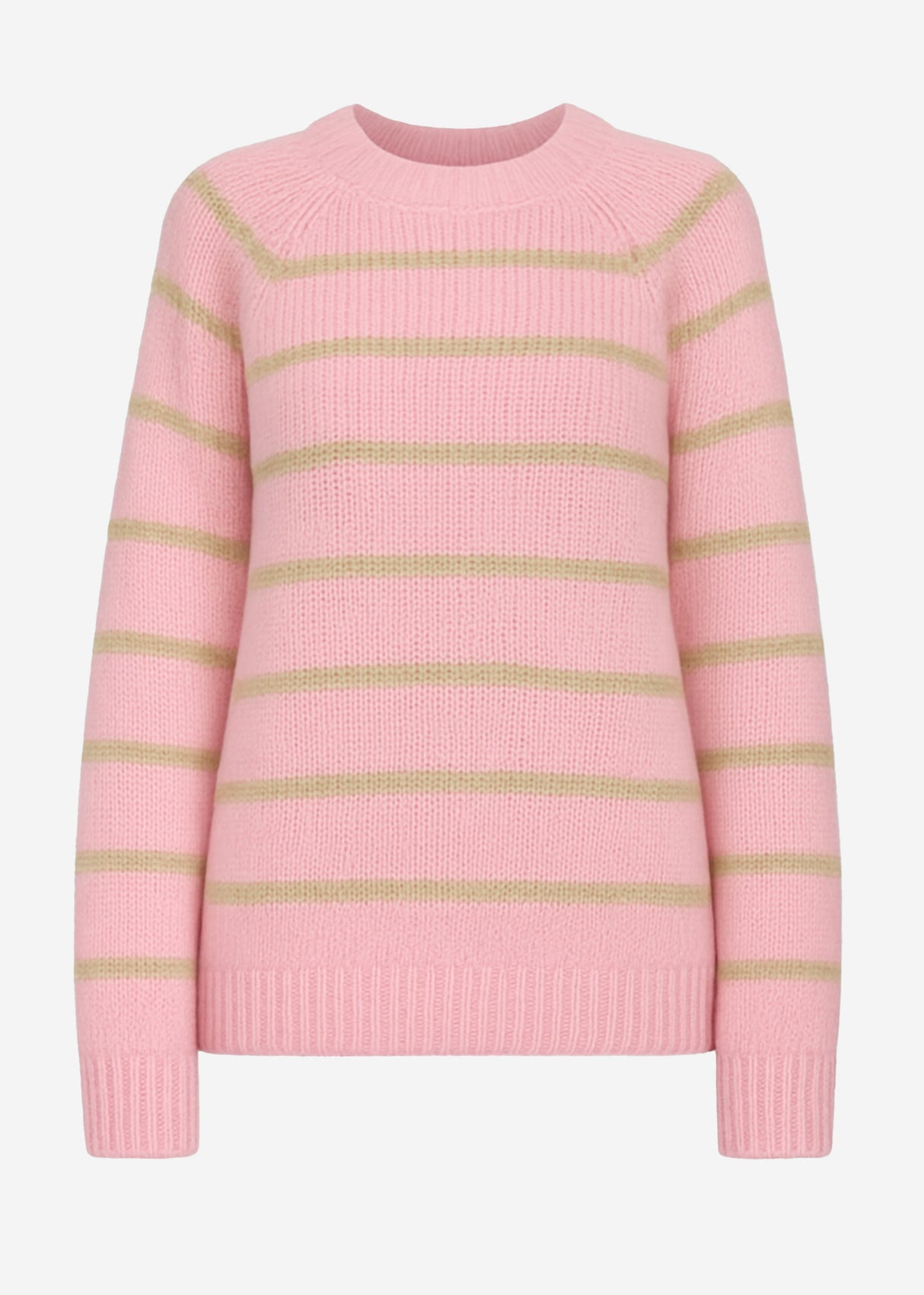 Gestreifter Pullover mit Rundhalsausschnitt - rosa