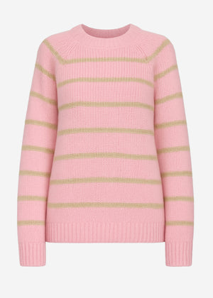Gestreifter Pullover mit Rundhalsausschnitt - rosa