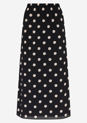 Langer Chiffon Rock mit Polka Dot-Print - schwarz