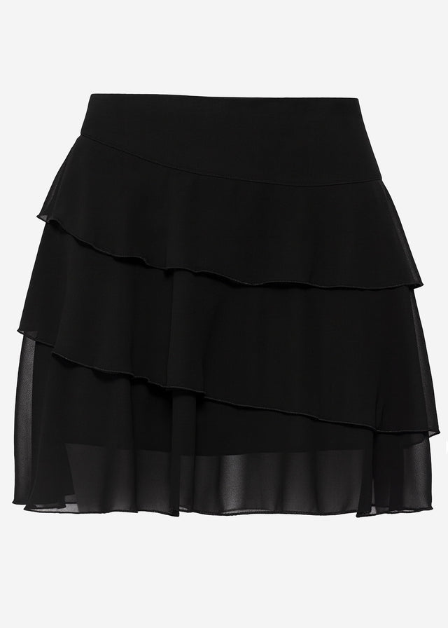 Chiffon skirt with flounces - black