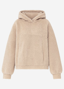 Oversized hooded teddy sweatshirt - beige brown