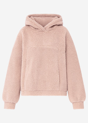 Oversize Teddy Sweatshirt mit Kapuze -  rosa