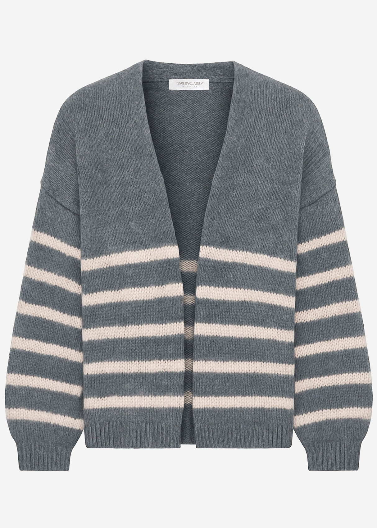 Striped cardigan with outer seams - grey