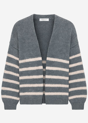 Striped cardigan with outer seams - grey