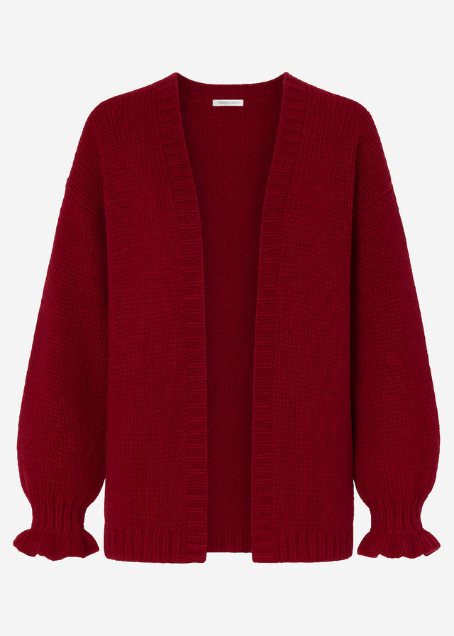 Oversize Cardigan mit Volantärmeln - burgundy
