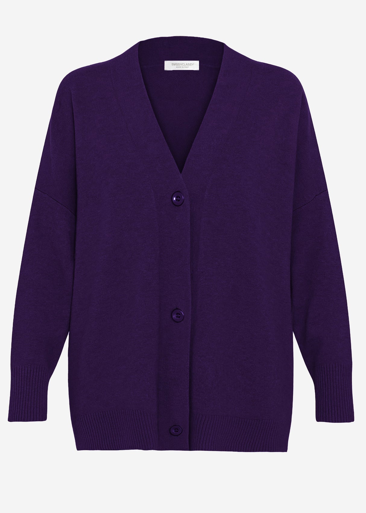 Oversized cardigan with V-neck and cashmere blend - purple