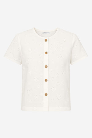 Bluse mit kurzen Ärmeln und Stickerei - offwhite